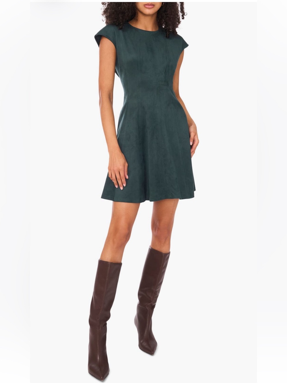 Vince Camuto Princess Seam
Faux Suede Minidress in Green • Size XL • NWT